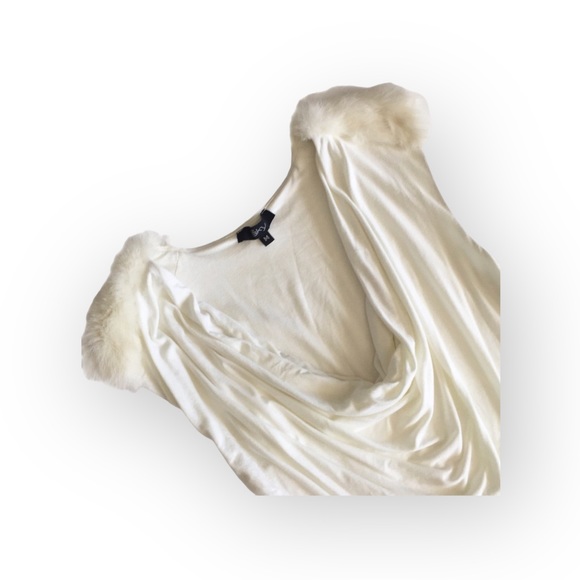 Sky 𖤐 Tino Fluffy Rabbit Fur Trim Sexy Bodycon Mini Dress 𖤐 White 𖤐 Medium 𖤐 - Picture 6 of 13